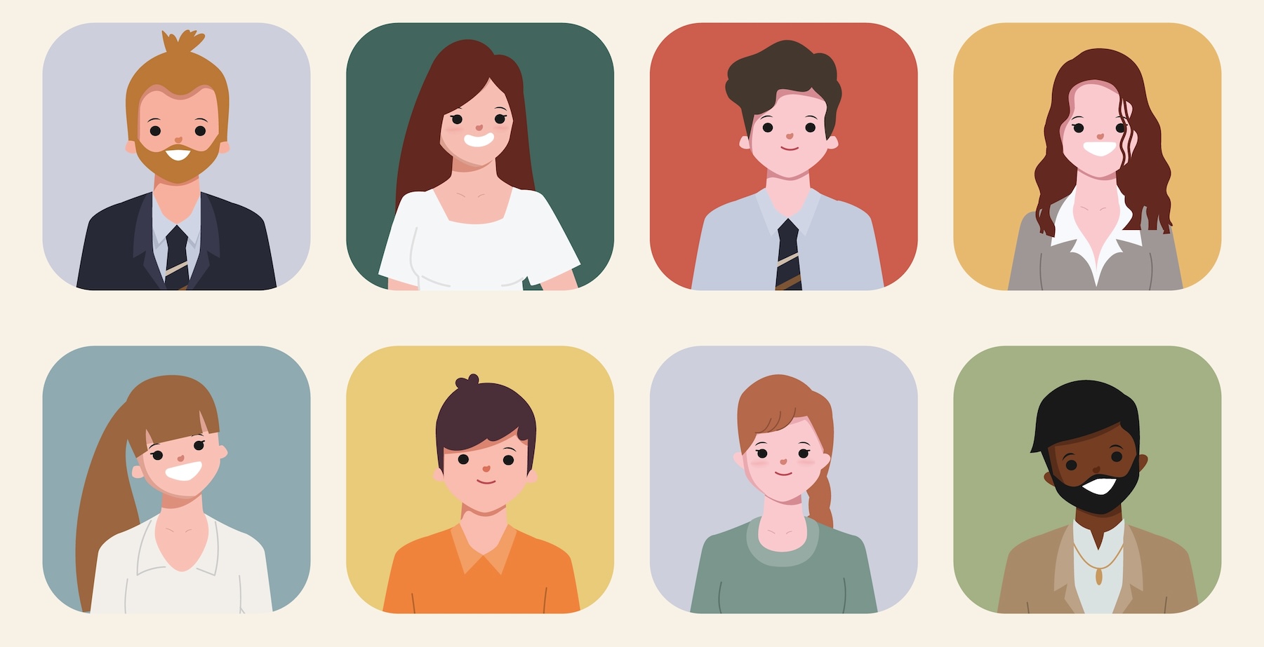 This is four-column, two row illustration featuring one individual in each column for a total of four drawn individuals for an article about creating buyer personas