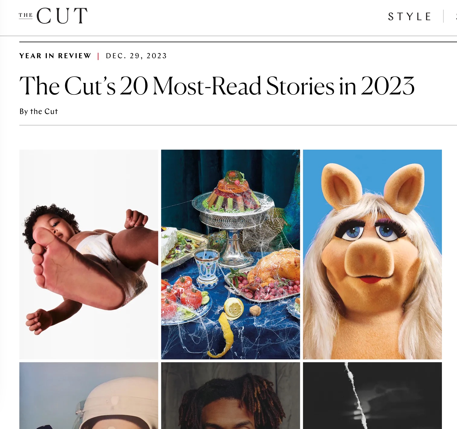 This is a screenshot from The Cut for the 2023 year in review campaign for their most read stories.