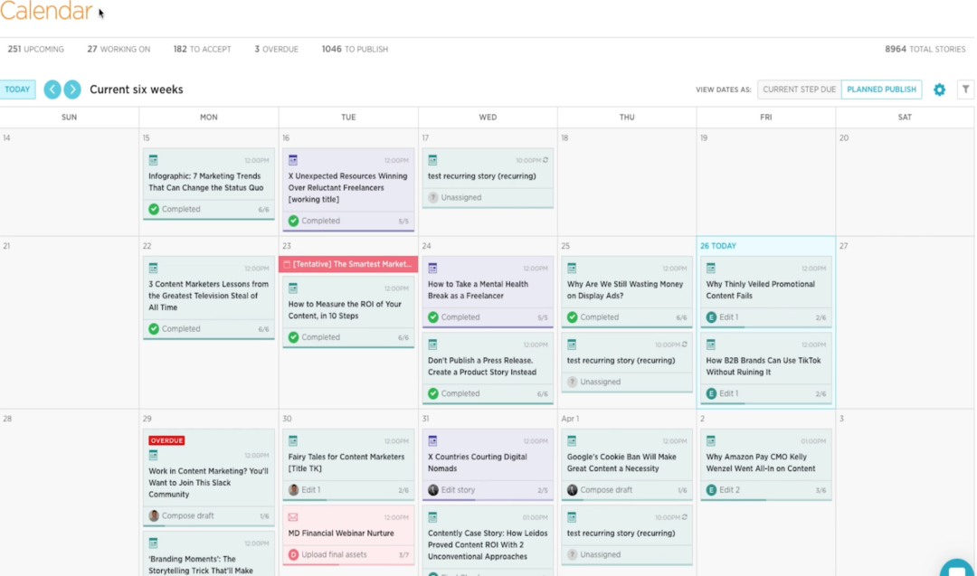 Contently content calendar