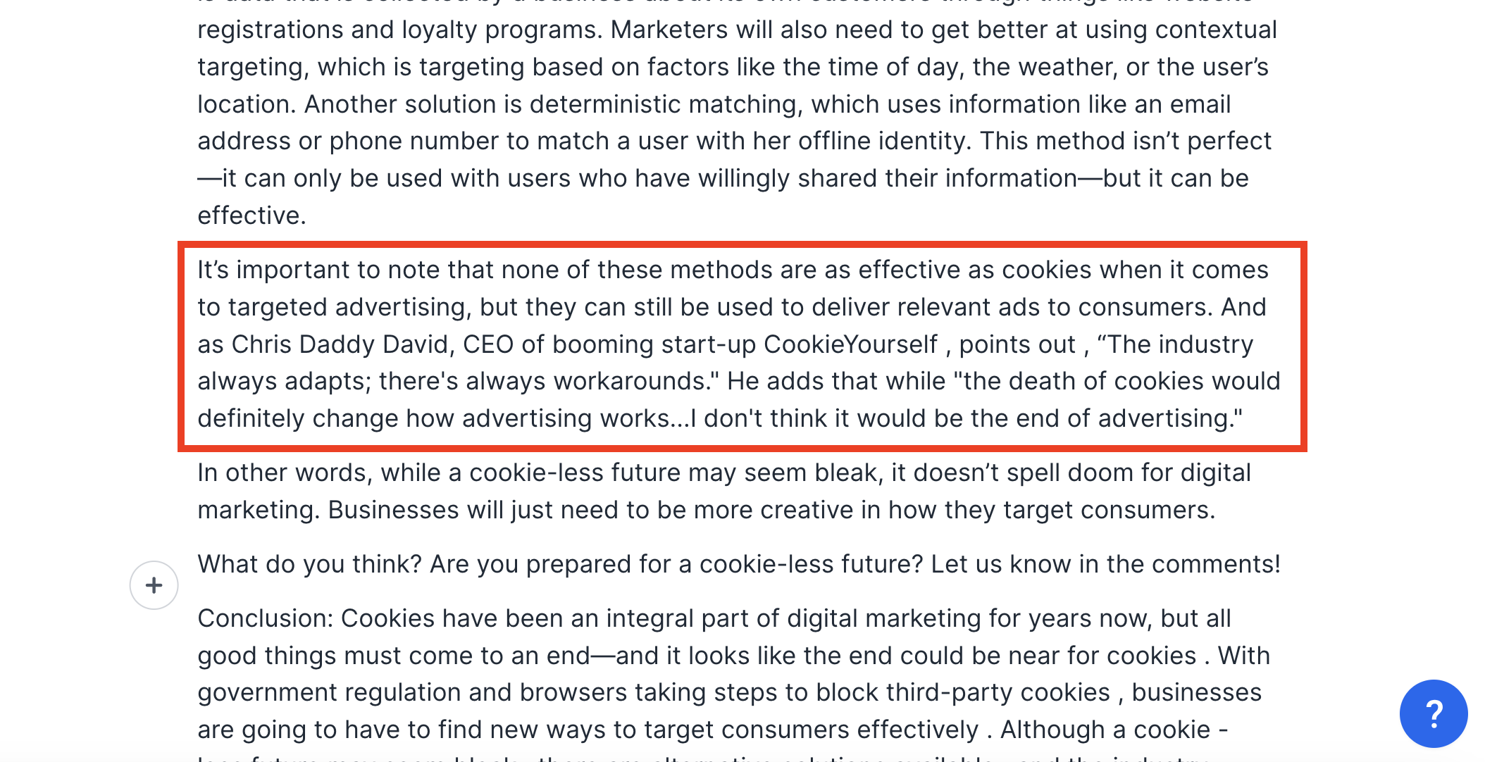 AI-generated text with AI hallucination text highlighted