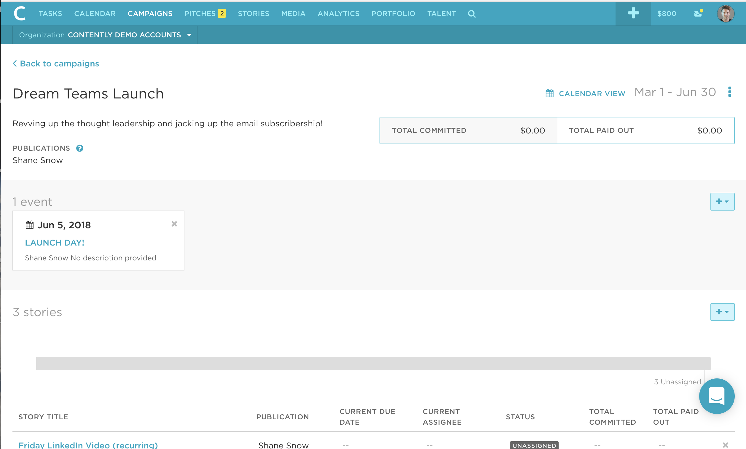contently campaign calendar dashboard