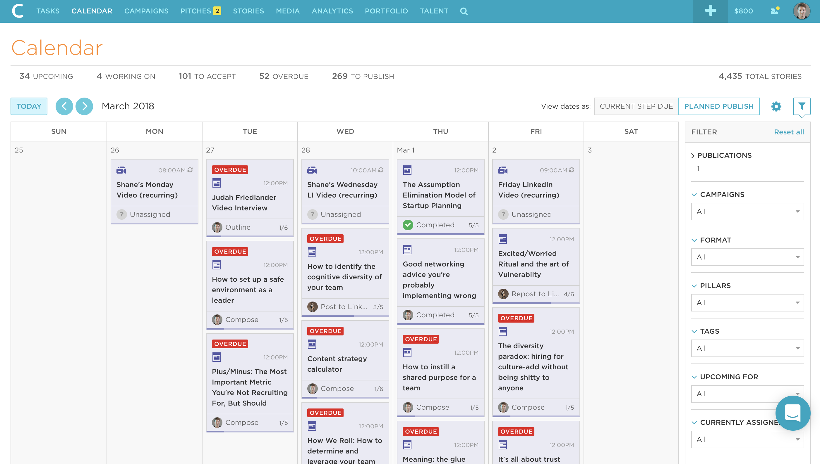 contently marketing editorial calendar dashboard