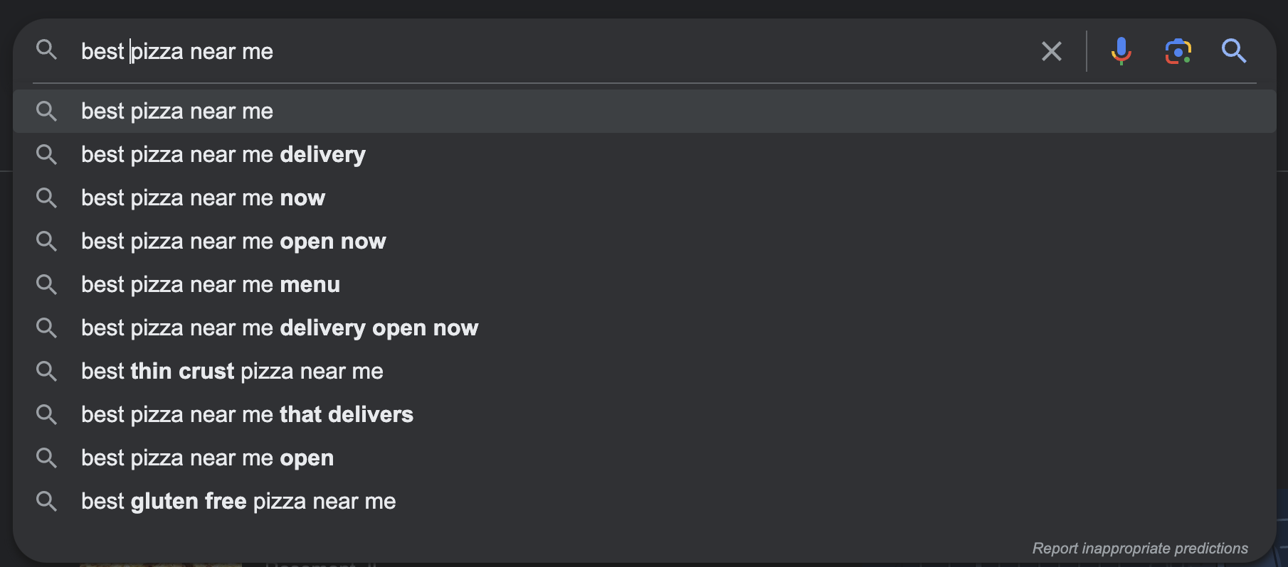 An image of google results showcasing local SEO strategy for the search "best pizza near me"