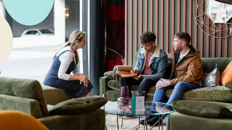 couple buying a couch